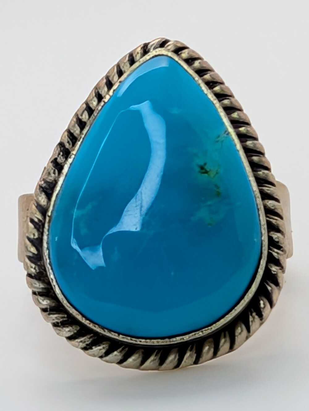Kingman Turquoise S925 Sterling Silver Large Gemstone Pear Adjustable Ring